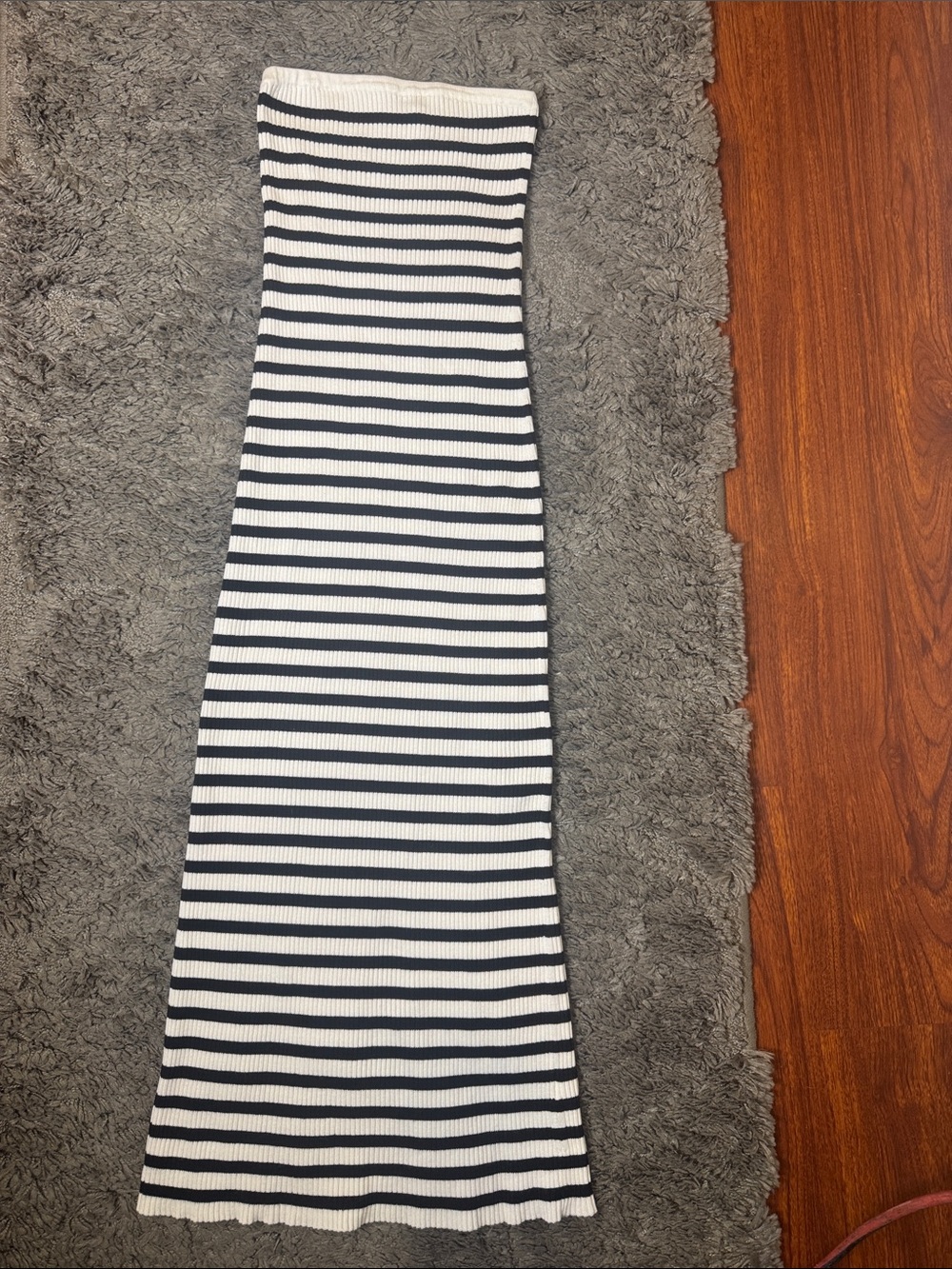 Freshman 1996 Black & Off-White Striped Strapless Ribbed Maxi Dress